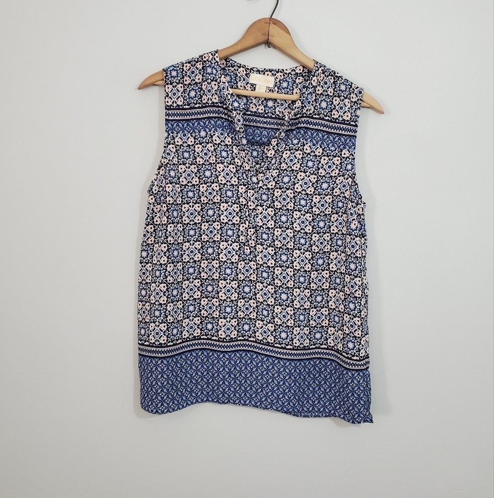 Anthro Lucy & Laurel Pink/Blue Print Tank Top